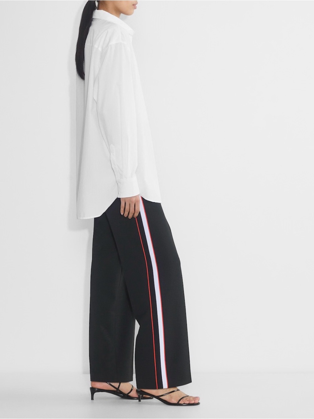 Aritzia Agency Pant- Eversential Black Pant with Red Stripe